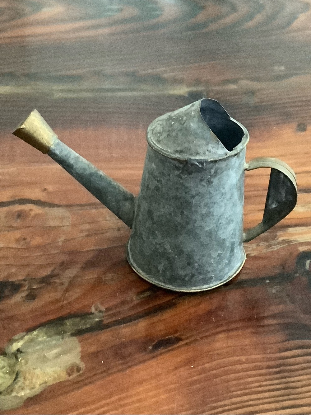 Vintage Metal Watering Can - Gray with Gold Accents